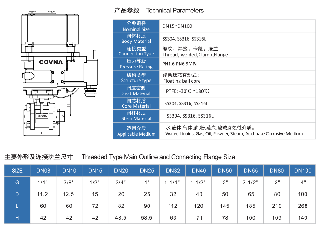 電動三片式內(nèi)螺紋球閥