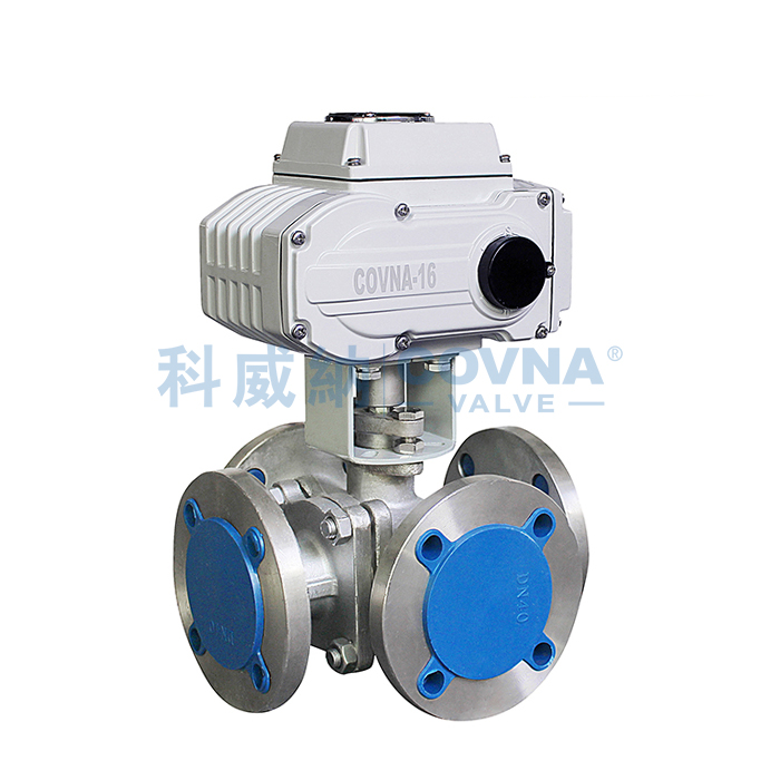 電動不銹鋼四通法蘭球閥