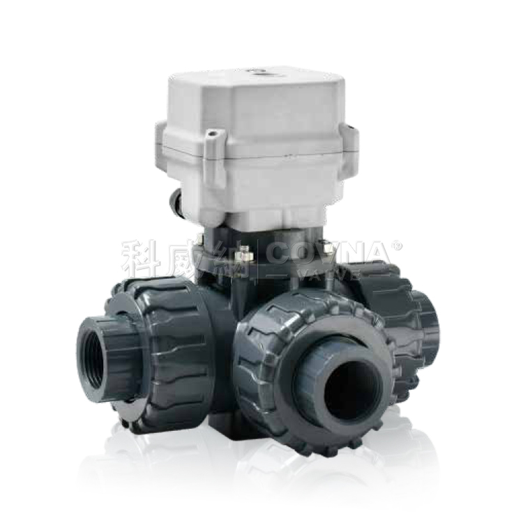 UPVC雙由令螺紋三通微型電動球閥_A150-T